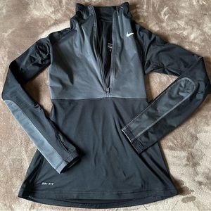 Nike Pro Black & Grey Running Workout Zip Shirt MED ✨